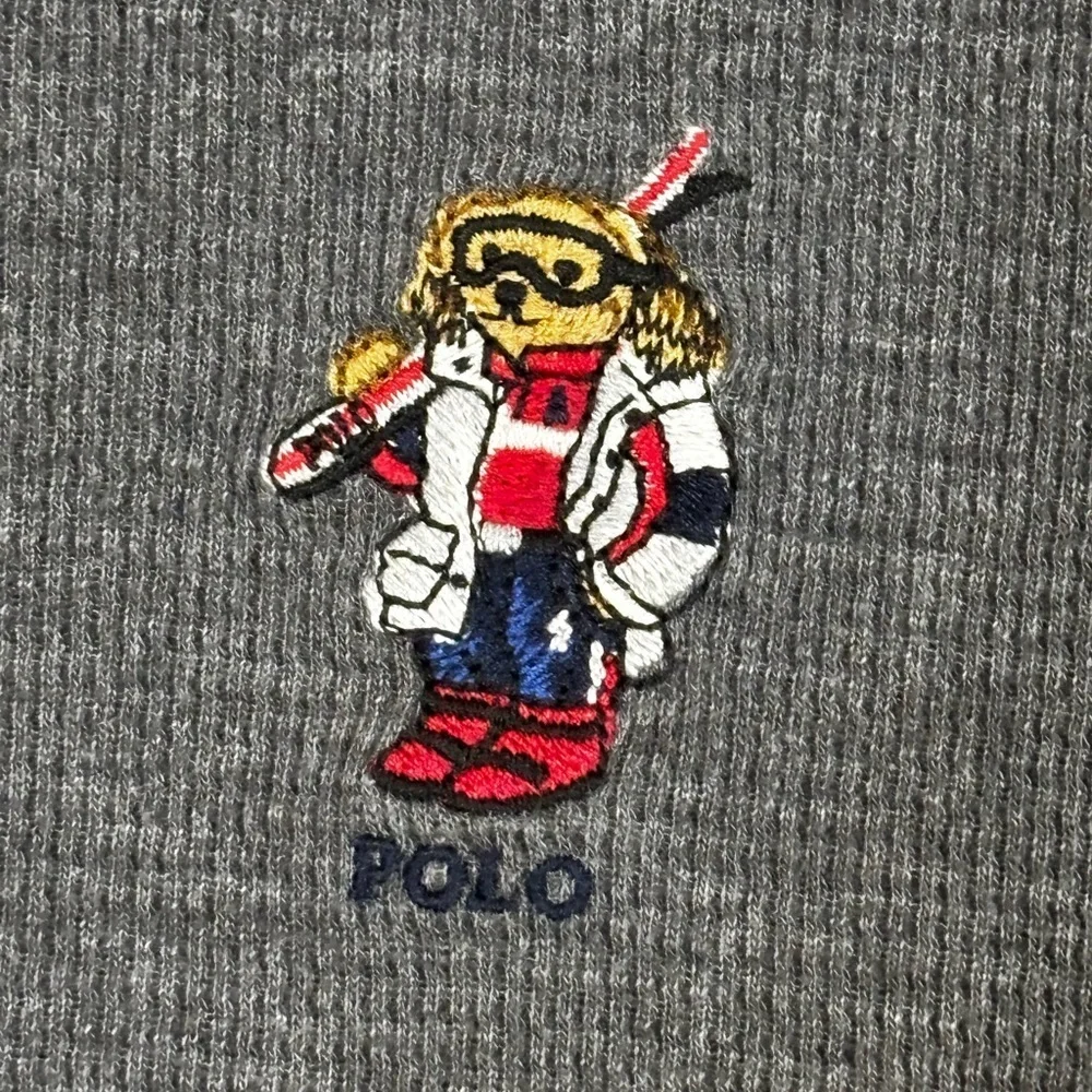 Polo Ralph Lauren Polo Bear Thermal Sleep Shirt Gray Waffle Knit Top Size M